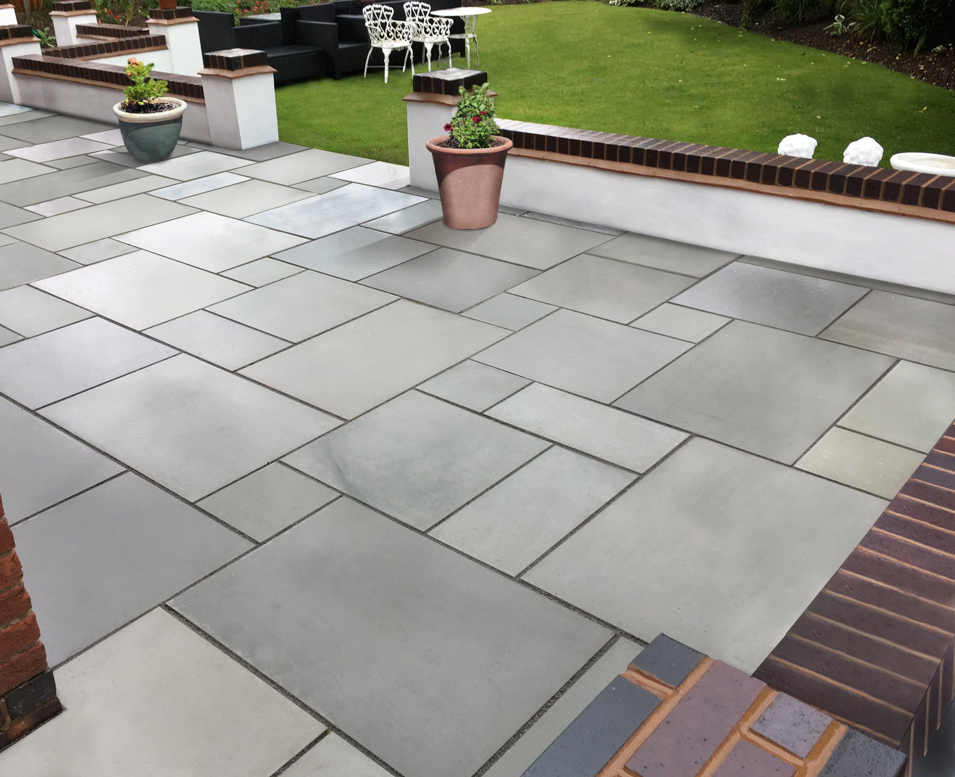 Kandla Grey Smooth Indian Sandstone Paving Patio Kit - Paving Shopper