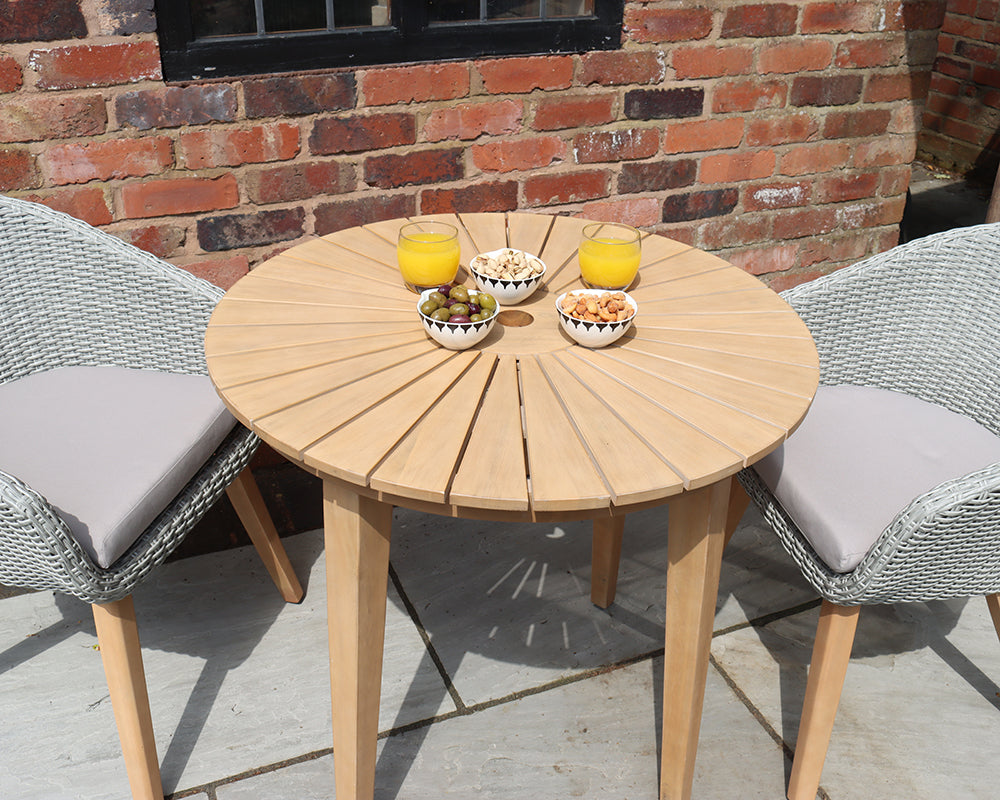 Roma 2 Seater Round Sunray Bistro Set with Sol Dining Chairs - Paving Shopper