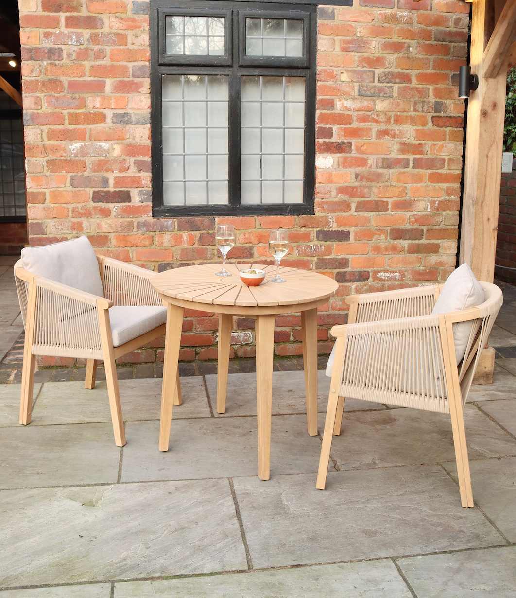 Roma 2 Seater Round Sunray Bistro Set with Roma Dining Chairs - Paving Shopper