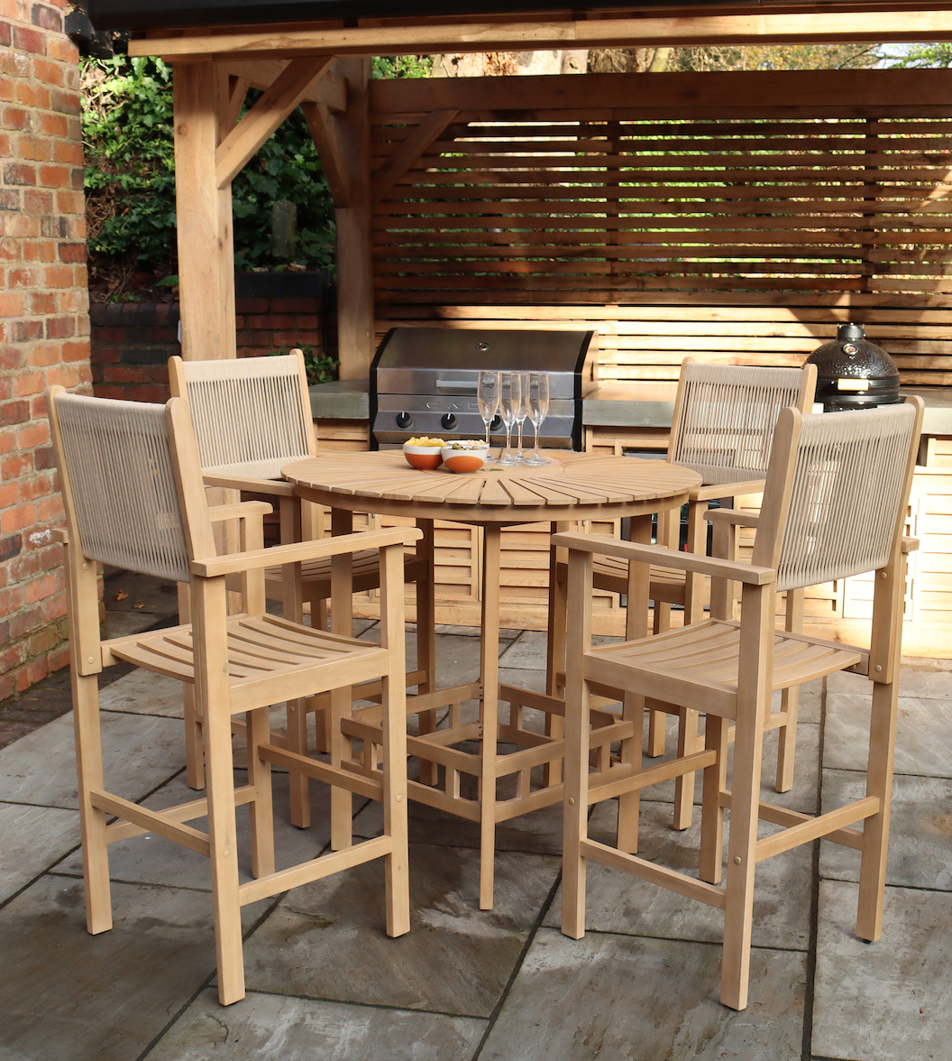 Roma 100cm Round Sunray High Bar Table with 4 Roma Rope Bar Stools