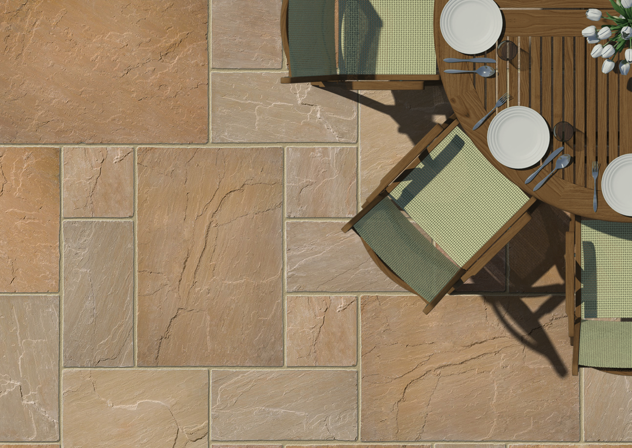 Bradstone Sunset Buff Sandstone 15.3m2 Patio Kit 22mm Calibrated - Paving Shopper