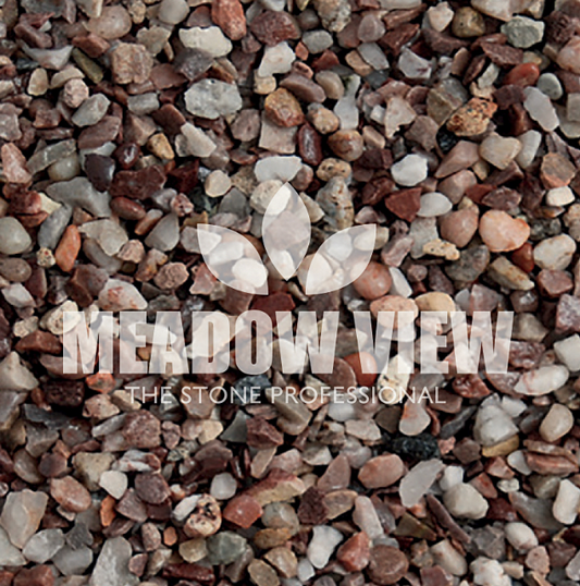 Close-up image of an assortment of small, multi-colored pebbles with the text "Paving Shopper Natural Pea Gravel - 10mm" overlayed in white at the center.