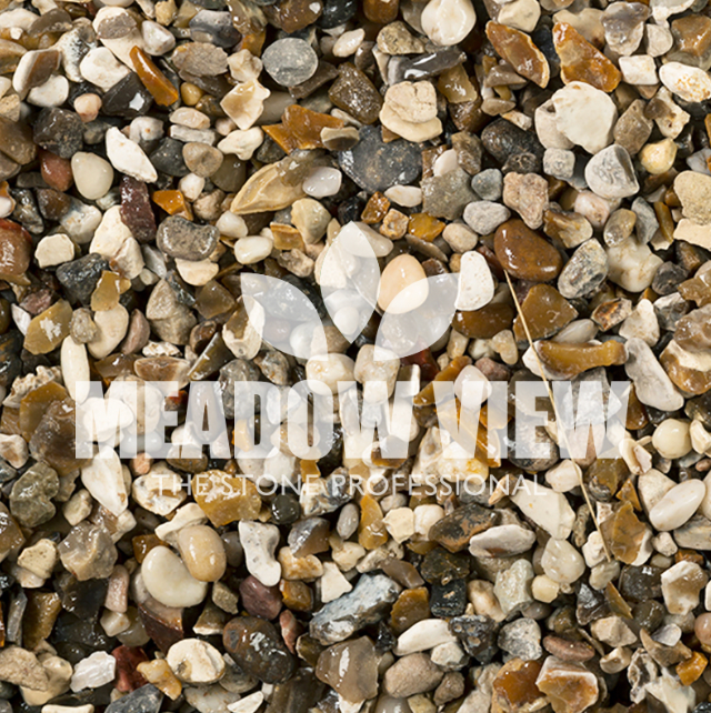 A close-up view of Shingle Beach Gravel - 10mm in various colors and shapes, with the Paving Shopper logo and the text "The Stone Professional" overlaid on the image.