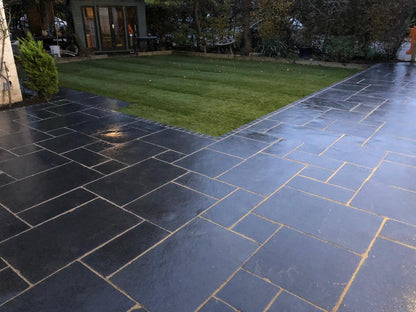 Ethan Mason Black Mix Sawn-Edge Limestone Paving - Paving Shopper